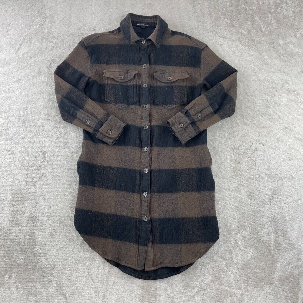 James Perse Shirt Dress Women 1 Small Brown Black Wool‎ Blend Long Sleeve $298